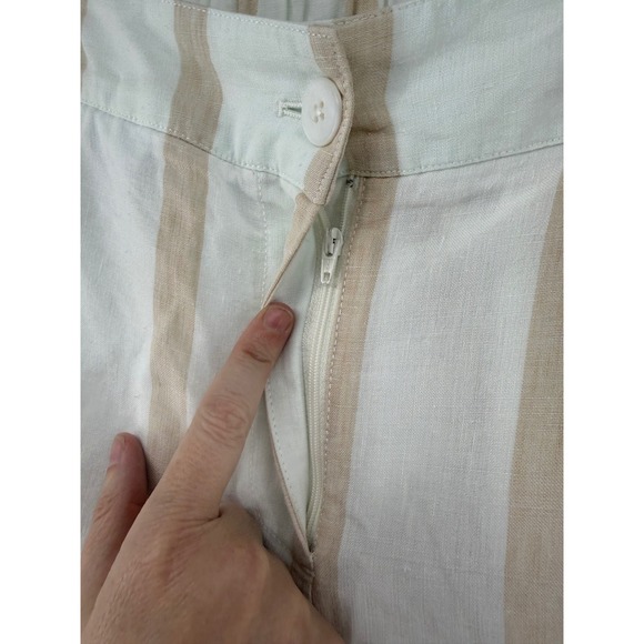 Faherty Striped Wide Leg Pants Womens Medium Cream Tan Linen Blend High Rise - Picture 3 of 12